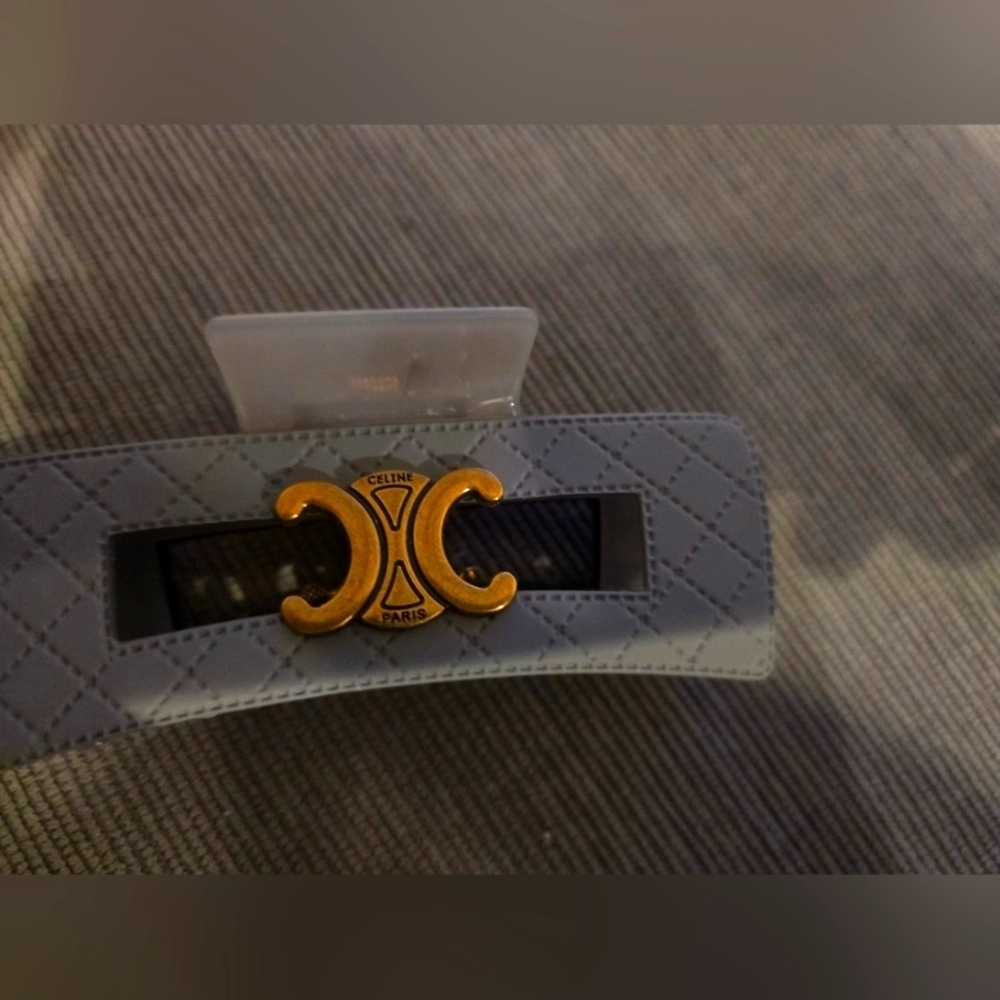 Celine Gray Quilted Hair Clip with Gold Accent